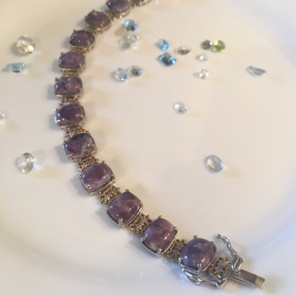 Genuine Purple Opal & Diamond 14k & Sterling